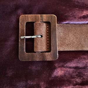 Banana Republic Brown Leather Belt with Wooden Buckle